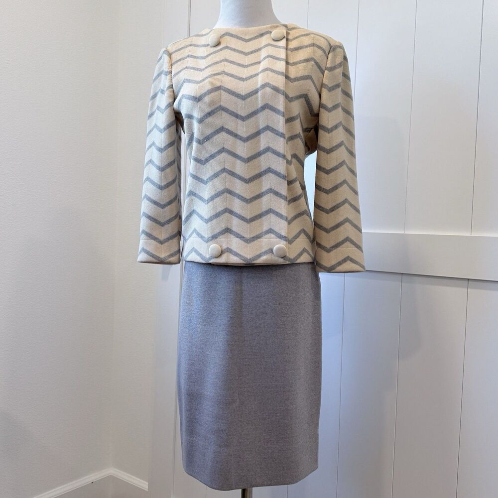 VTG Sebastian Italy Wool Suit Set Sz Small 4 Chevron Lady Jacket & Colalia Skirt